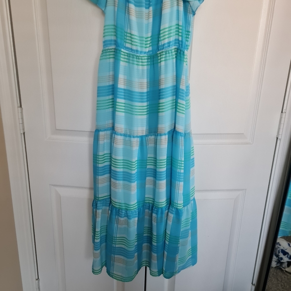 Time and Tru Women's Flutter Sleeve Tiered Dress. Sz,Small Color Blue - Picture 9 of 11